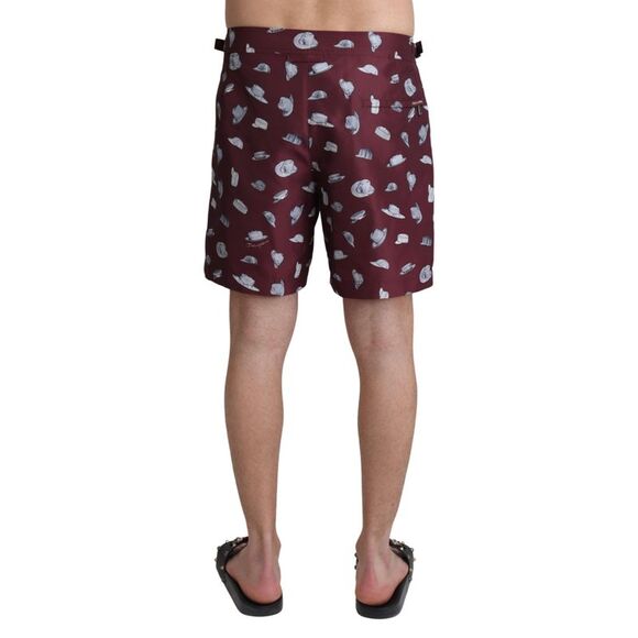 Dolce & Gabbana Hat Print Swim Trunks Men Brown Swimwear - Picture 3 of 4